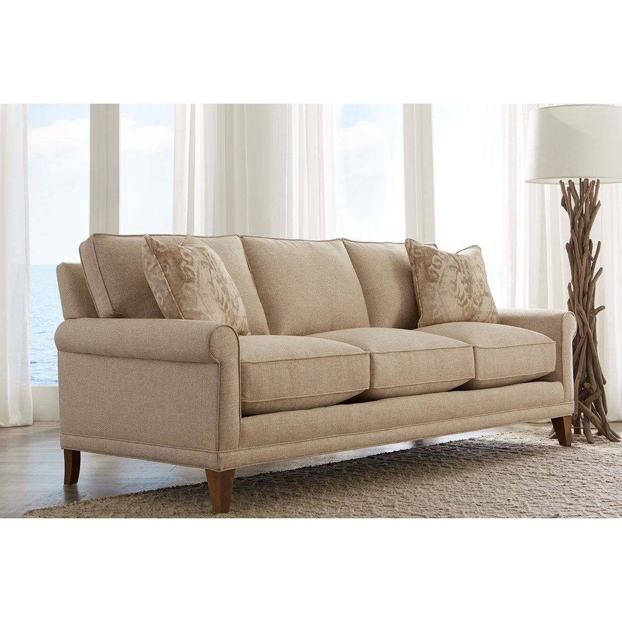 Rowe My Style II Customizable Sofa Sleeper with Rolled Arms, Shaped Legs and Box Style Back